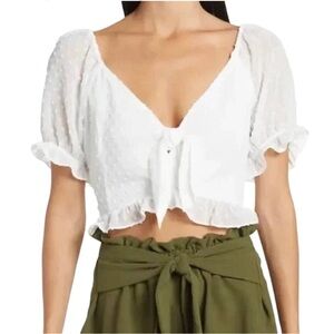 BCBGeneration White Clip Dot Knot Front Ruffle CropTop 
Size Small